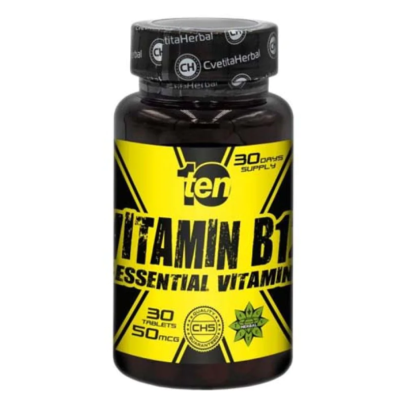 10/Ten Vitamin B12 50 мкг 30 таблетки | Cvetita Herbal 10/Ten Vitamin B12 50 мкг 30 таблетки | Cvetita HerbalПоложително повлиява метаболизма на хомоцистеин
Укрепва функционирането на нервната система
Оптимизира производството на червени кръвни 10/Ten Vitamin B12 50 мкг 30 таблетки | Cvetita Herbal Положително повлиява метаболизма на хомоцистеин Укрепва функционирането на нервната система Оптимизира производството на червени кръвни клетки Елимини 10/Ten Vitamin B12 50 мкг 30 таблетки | Cvetita H