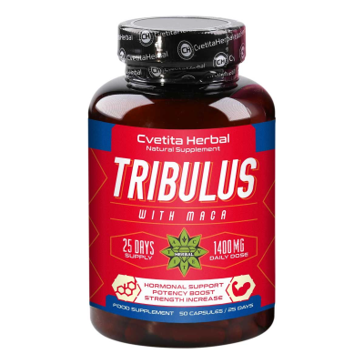 Tribulus with Maca 50/100 капсули | Cvetita Herbal Оптимизира хормоналния баланс Подпомага плодовитостта Укрепва нервната и имунната система Допринася за справяне с физическата и психическа умора Трибул Tribulus with Maca 50/100 капсули | Cvetita Herbal О