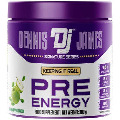 Pre-Energy | Advanced Pre-Workout Formula - Зелена ябълка 300 г | Dennis James Signature Series