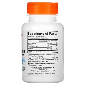 Benfotiamine 150 + Alpha-Lipoic Acid 300 60 веге капсули | Doctor's Best Benfotiamine 150 + Alpha-Lipoic Acid 300 60 веге капсули | Doctor's Best