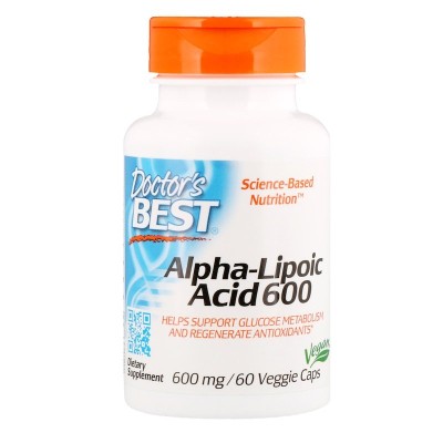 Alpha-Lipoic Acid 600 mg 60 Veggie Caps | Doctors Best Антиоксидант Имуностимулант При диабет, Алцхаймер, кардиомиопатия Подпомага панкреаса и щитовидната жлеза Спомага обмяната на веществата По Alpha-Lipoic Acid 600 mg 60 Veggie Caps | Doctors Best Антио