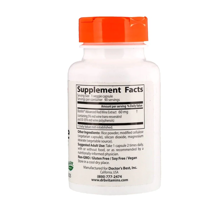 French Red Wine Extract 60 мг 90 веге капсули | Doctor's Best French Red Wine Extract 60 мг 90 веге капсули | Doctor's Best