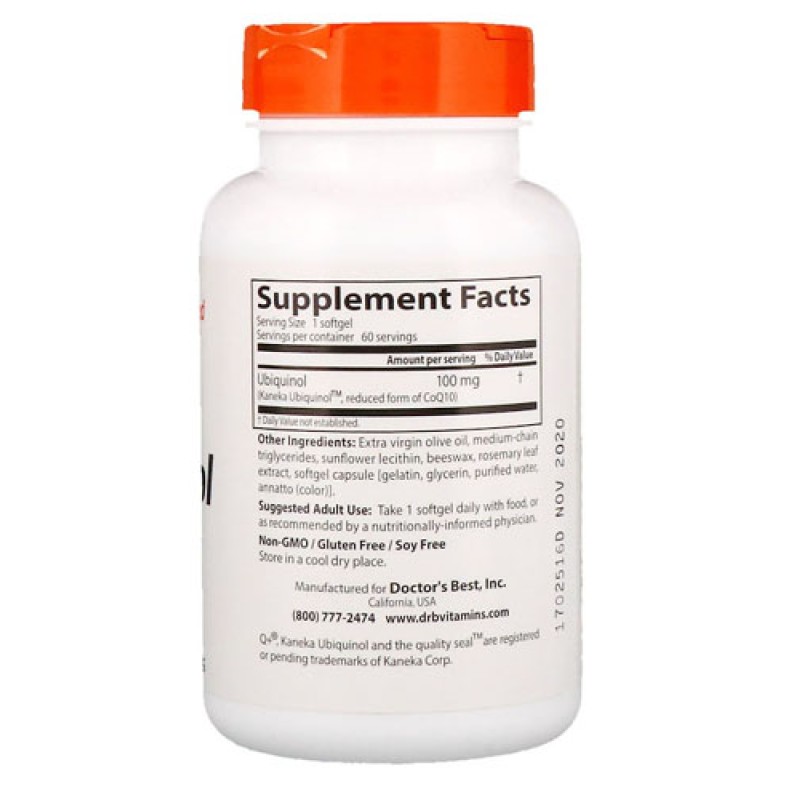 Ubiquinol with Kaneka 100 mg 60 Softgels | Doctors Best Best Ubiquinol CoQH 100 mg 60 Softgels | Doctors BestУвеличава синтеза и използване на АТФ
Съдържа редуцирана форма на коензим Q10
Увеличава енергията и намалява умората
Поддържа структу Best Ubiquinol CoQH 100 mg 60 Softgels | Doctors Best Увеличава синтеза и използване на АТФ Съдържа редуцирана форма на коензим Q10 Увеличава енергията и намалява умората Поддържа структурата на клетъ Best Ubiquinol CoQH 100 mg 60 Softgels | Doctors Best
