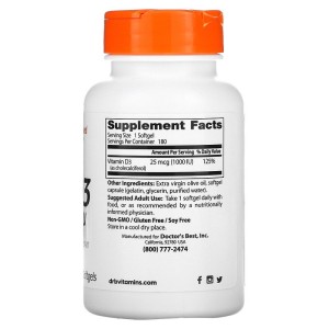 Vitamin D3 1000 IU 180 гел-капсули | Doctor's Best