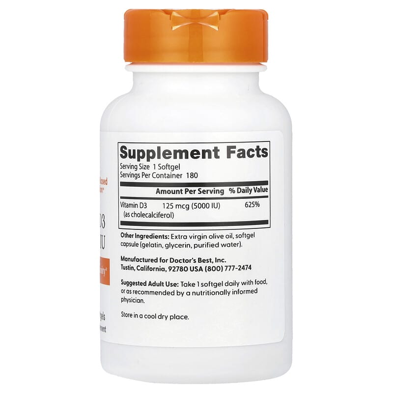 Vitamin D3 5000 IU 180 дражета | Doctor's Best Vitamin D3 5000 IU 180 дражета | Doctor's Best