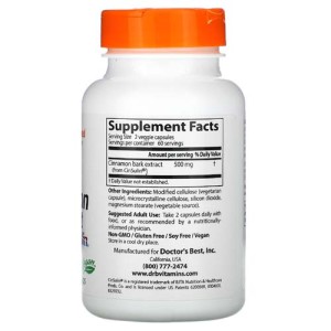 Cinnamon Extract with CinSulin 250 мг 120 веге капсули | Doctor's Best Cinnamon Extract with CinSulin 250 мг 120 веге капсули | Doctor's Best