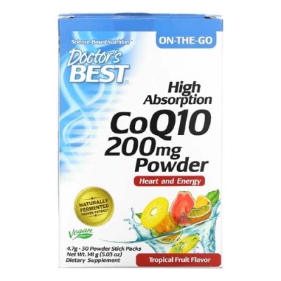 High Absorption CoQ10 Powder Tropical Fruit 200 мг 30 сашета | Doctors Best Подпомага функцията на сърдечно-съдовата система Забавя процесите на стареене Намалява умората и изтощението Допринася кожат High Absorption CoQ10 Powder Tropical Fruit 200 мг 30 