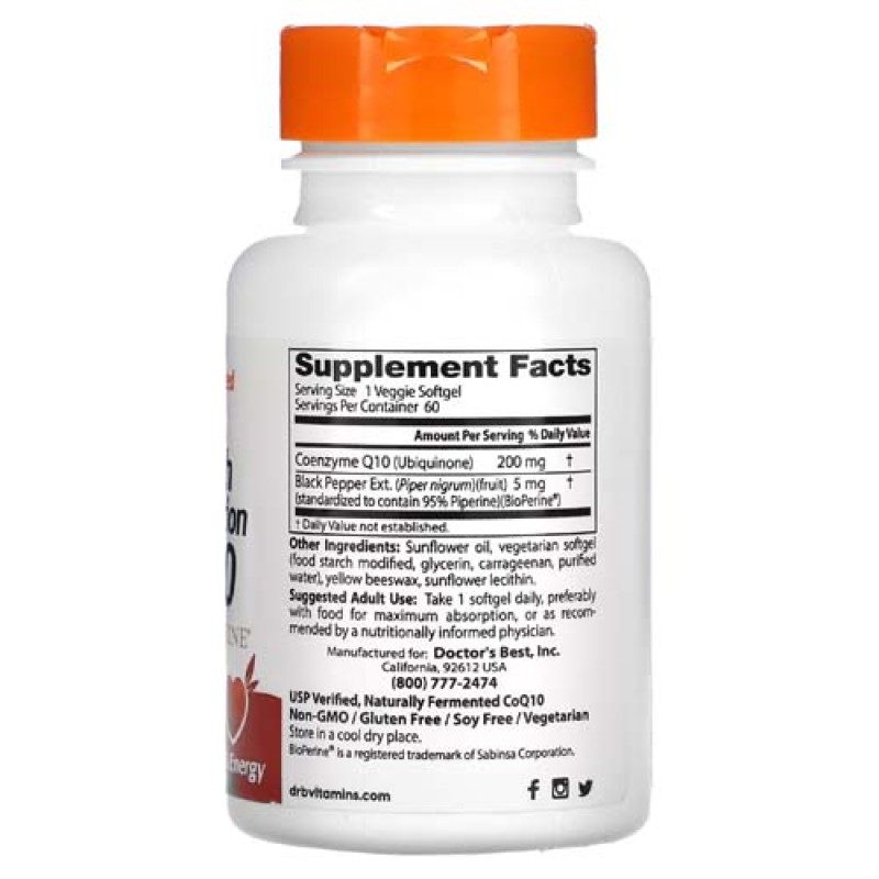 High Absorption CoQ10 with BioPerine 200 мг 60 веге гел-капсули | Doctors Best High Absorption CoQ10 with BioPerine 200 мг 60 веге гел-капсули | Doctors BestОптимизиране на клетъчните енергийни процеси
С добавен биоперин, повишаващ бионаличността High Absorption CoQ10 with BioPerine 200 мг 60 веге гел-капсули | Doctors Best Оптимизиране на клетъчните енергийни процеси С добавен биоперин, повишаващ бионаличността Защитава сърдечно-съдовата си High Absorption CoQ10 with BioPerine 200 мг 60 веге гел-