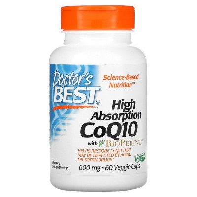 High Absorption CoQ10 with BioPerine 600 мг 60 капсули | Doctors Best Забавя процеса на стареене Добавя енергия и жизненост Увеличава физическата способност Подкрепа за функцията на митохондриите Б High Absorption CoQ10 with BioPerine 600 мг 60 капсули | 
