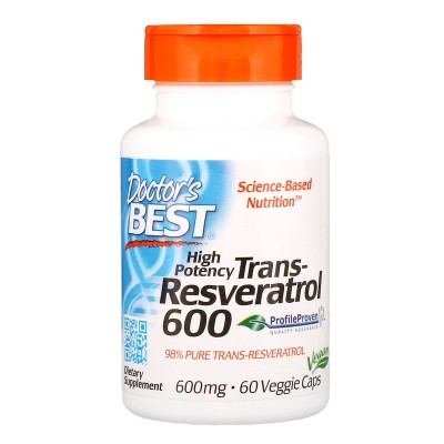 High Potency Trans-Resveratrol 600 мг 60 веге капсули | Doctors Best Благоприятства умствения статус и насърчава поддържането на добър фокус и концентрация Мощен антиоксидант Спомага за защитата на клетк High Potency Trans-Resveratrol 600 мг 60 веге капсу