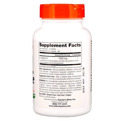 L-Arginine 500 мг 120 таблетки | Doctors Best За повишаване на имунитета Добро средство за детоксикация Срещу чернодробни и бъбречни патологии Има противораково действие Премахва мазнините и уголем L-Arginine 500 мг 120 таблетки | Doctors Best За повишава