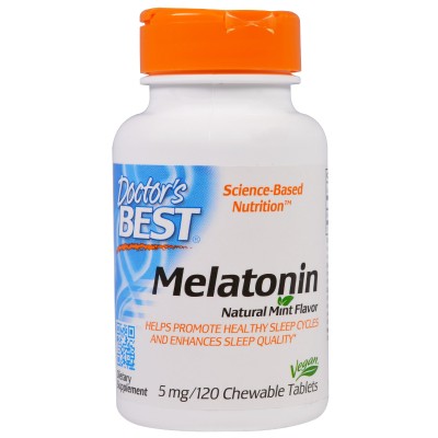 Melatonin Natural Mint Flavor 5 мг 120 дъвчащи таблетки | Doctors Best Подобрява процесите на заспиване Срещу чести пробуждания Помага при безсъние Намалява стреса Подпомага функциите на мозък Melatonin Natural Mint Flavor 5 мг 120 дъвчащи таблетки | Doct