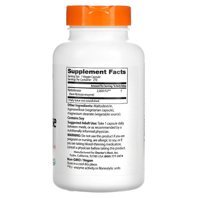 Натокиназа (Nattokinase) 2000 FUs 270 веге капсули | Doctors Best Натокиназа (Nattokinase) е най-ценният ензим за здравословна кръвна циркулацияПодпомага дейността на сърдечно-съдовата система
Подобрява циркулацията на кръвта в кръвоносните съдов Натокиназа (Nattokinase) е най-ценният ензим за здравословна кръвна циркулация Подпомага дейността на сърдечно-съдовата система Подобрява циркулацията на кръвта в кръвоносните съдове Предпазва от по Натокиназа (Nattokinase) е най-ценният ензим за здравосл