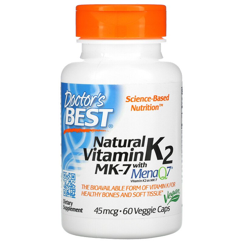 Natural Vitamin K2 45 mcg 60 Veggie Caps | Doctors Best Оптимизира съсирването на кръвта Повишава здравината на костите При остеопороза Подпомага функциите на стомашно-чревния тракт Понижава н Natural Vitamin K2 45 mcg 60 Veggie Caps | Doctors Best Оптими