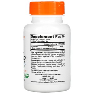 Natural Vitamin K2 45 mcg 60 Veggie Caps | Doctor's Best Natural Vitamin K2 45 mcg 60 Veggie Caps | Doctor's Best