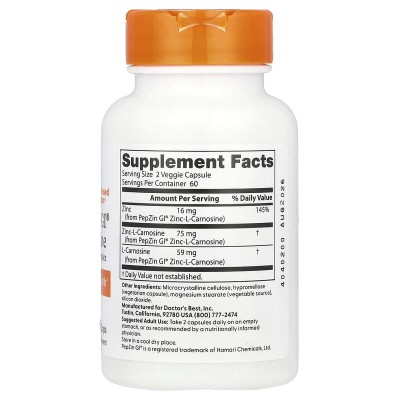 Zinc L-Carnosine Complex with PepZin Gl 120 веге капсули | Doctor's Best