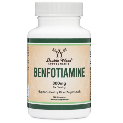 Benfotiamine 150 мг 120 капсули | Double Wood Помага за поддържане на здравословни нива на кръвната глюкоза Компенсира дефицита на витамин В1 (тиамин) Нормализира метаболизма на въглехидратите Подпомага въ Benfotiamine 150 мг 120 капсули | Double Wood Пом