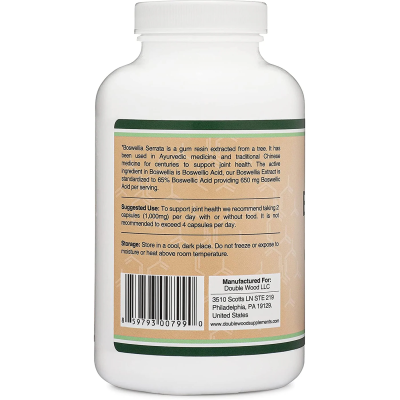 Boswellia Extract 500 мг 240 капсули | Double Wood Облекчава сковаността на ставите, намалява отока в тях Забавя разрушаването на хрущяла Активира възстановителните процеси Има аналгетичен ефект Има ваз Boswellia Extract 500 мг 240 капсули | Double Wood О