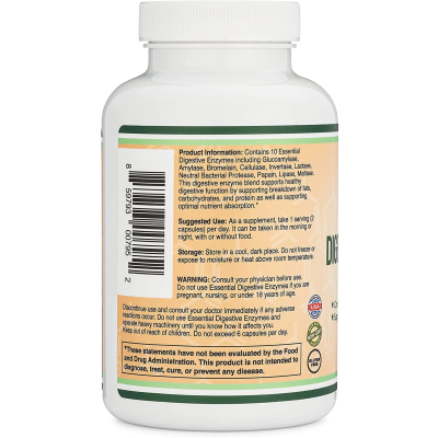 Essential Digestive Enzymes 400 мг 180 капсули | Double Wood Увеличава усвояването на хранителни вещества Поддържа стомашно-чревното здраве Подобрява пропускливостта на червата Намалява киселинния рефлукс Essential Digestive Enzymes 400 мг 180 капсули | D