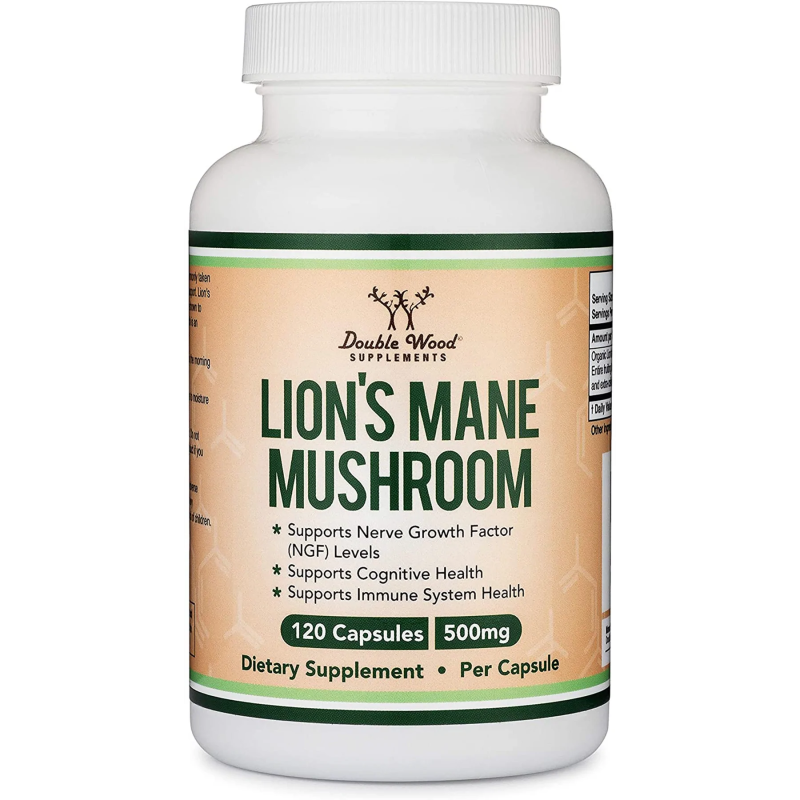 Lions Mane Mushroom 500 мг 120 капсули | Double Wood Подобрява мозъчната дейност и когнитивните функции Подкрепя здравето и възстановяването на нервни клетки Има превантивен ефект срещу деменция, болест Lions Mane Mushroom 500 мг 120 капсули | Double Wood