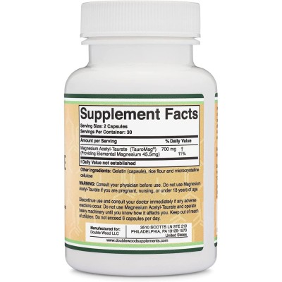 Magnesium Acetyl-taurate (TAURO MAG) 350 мг 60 капсули | Double Wood  Грижи се за здравето на сърцето Облекчава неразположението по време на ПМС Съдейства за по-бързо справяне със стреса Действа успеш Magnesium Acetyl-taurate (TAURO MAG) 350 мг 60 капсули