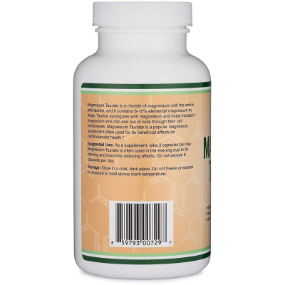 Magnesium Taurate 500 мг 210 капсули | Double Wood Помага за поддържане на сърдечно-съдовото здраве Грижи се за здравето на имунната система Нормализира състоянието при предменструален синдром Подобрява ди Magnesium Taurate 500 мг 210 капсули | Double Woo