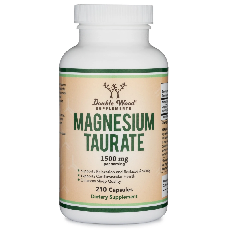 Magnesium Taurate 500 мг 210 капсули | Double Wood Помага за поддържане на сърдечно-съдовото здраве Грижи се за здравето на имунната система Нормализира състоянието при предменструален синдром Подобрява ди Magnesium Taurate 500 мг 210 капсули | Double Woo