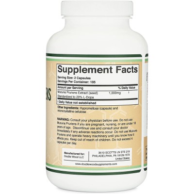 Mucuna Pruriens Extract 500 мг 210 капсули | Double Wood Стандартизиран до 20% L Dopa, който е един от основните градивни елементи на допамина Повишава мотивацията и фокуса Веган, без ГМО и без глутен Прои Mucuna Pruriens Extract 500 мг 210 капсули | Doub