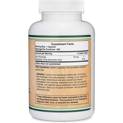[Zinc Picolinate 50 мг 300 капсули | Double Wood Поддържа имунната система Подходящ за прием по време на настинка Грижи се за здравето на кожата Подпомага здравето на очите Цинк Пиколинат 50 мг на капсул
