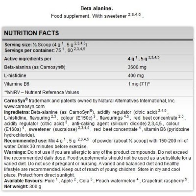 Beta-Alanine Powder - Праскова с диня 300 г | FA Nutrition