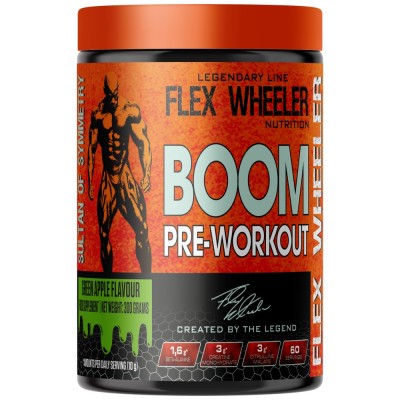 BOOM Pre-Workout Formula - Зелена ябълка 300 г | Flex Wheeler Signature Series