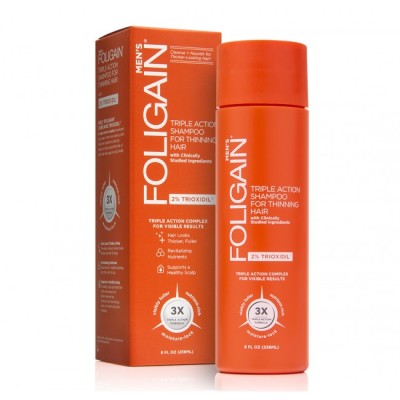Mens Triple Action Shampoo for Thinning Hair 2% Trioxidil 236 мл | Foligain  Отстранява всякакви замърсявания и мазнини Прави косата видимо по-гъста и здрава Обновява гъстотата на косата и намалява Mens Triple Action Shampoo for Thinning Hair 2% Trioxidil