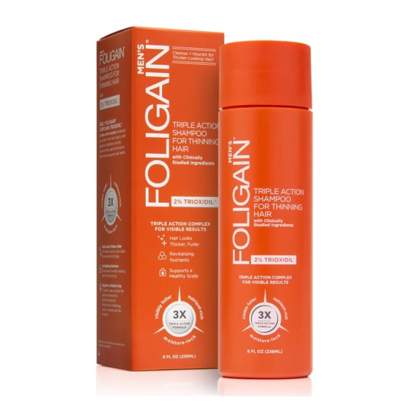 Mens Triple Action Shampoo for Thinning Hair 2% Trioxidil 236 мл | Foligain Mens Triple Action Shampoo for Thinning Hair 2% Trioxidil 236 мл | FoligainОтстранява всякакви замърсявания и мазнини
Прави косата видимо по-гъста и здрава
Обновява гъ Mens Triple Action Shampoo for Thinning Hair 2% Trioxidil 236 мл | Foligain Отстранява всякакви замърсявания и мазнини Прави косата видимо по-гъста и здрава Обновява гъстотата на косата и намалява Mens Triple Action Shampoo for Thinning Hair 2% Trioxidil