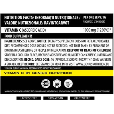 Vitamin C - Неовкусен 200 г | Genius Nutrition