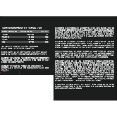 Calcium 600 + D3 + Zn + K 60 таблетки | Grassberg