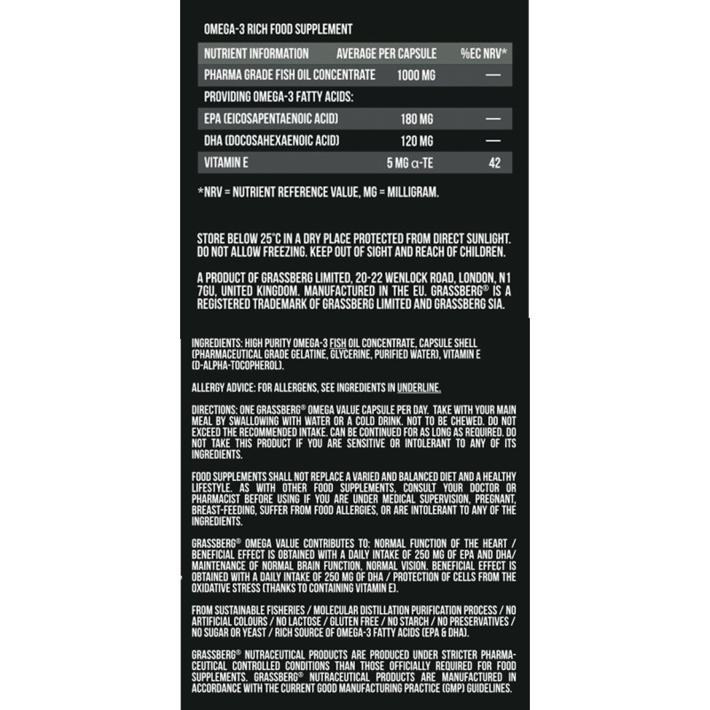 Omega-3 Value 1000 мг 60 гел-капсули | Grassberg Omega-3 Value 1000 мг 60 гел-капсули | Grassberg