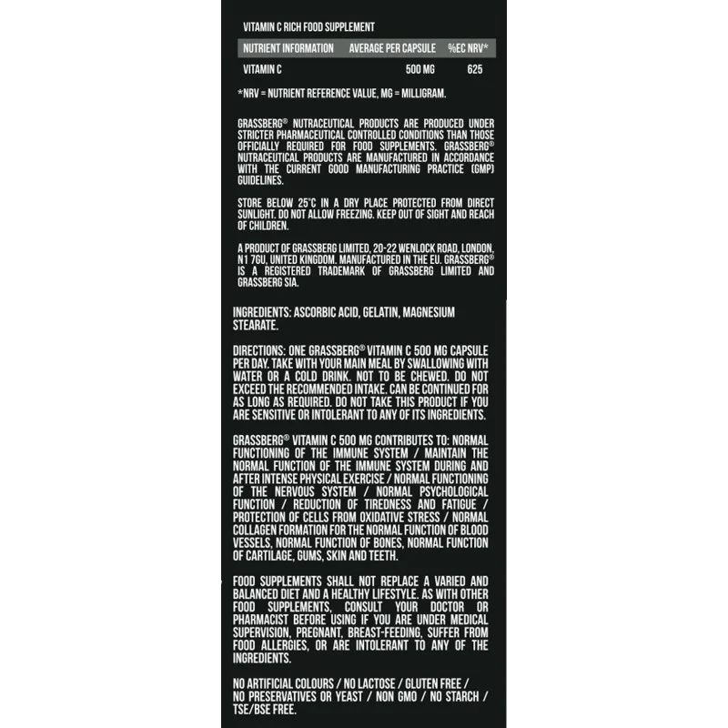 Vitamin C 500 мг 60 капсули | Grassberg Vitamin C 500 мг 60 капсули | Grassberg