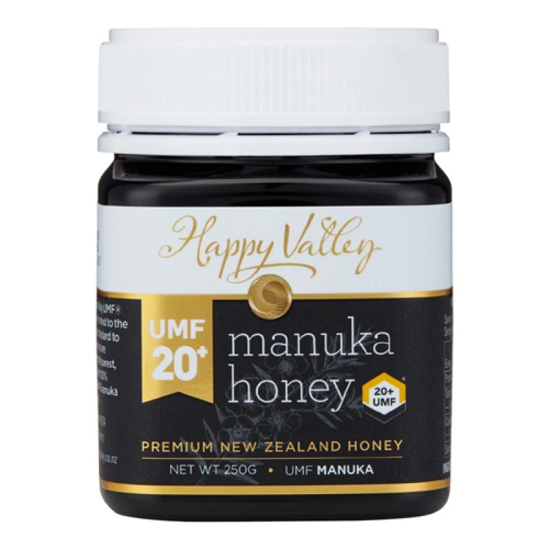 Manuka Honey UMF 20+ 250 гр | Happy Valley 100% естествен новозеландски мед от манука Суров, без примеси и обработка Сертифициран да съдържа най-малко 829 мг/кг метилглиоксал Повишава имунитета Намалява Manuka Honey UMF 20+ 250 гр | Happy Valley 100% есте