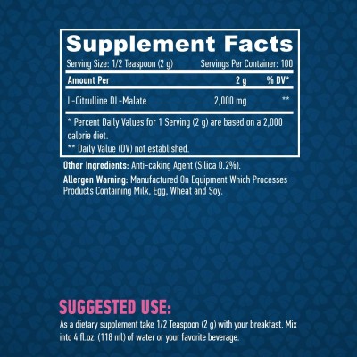100% Pure Citrulline Malate 200 гр Прах | Haya Labs За по-висока интензивност на тренировките Неутрализира млечната киселина Подобрява издръжливостта Увеличава енергийните нива Поддържа възстановяването 100% Pure Citrulline Malate 200 гр Прах | Haya Labs 