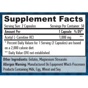 Acetyl L-Carnitine 1000 мг 100 капсули | Haya Labs