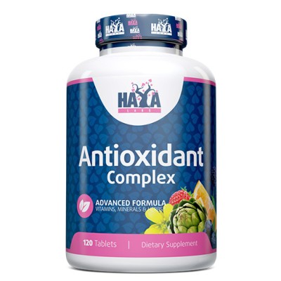 Antioxidant Complex 120 таблетки | Haya Labs Неутрализира действието на свободните радикали Забавя процесите на стареене Притежава антиканцерогенни свойства Спомага обмяната на веществата Има функц Antioxidant Complex 120 таблетки | Haya Labs Неутрализира