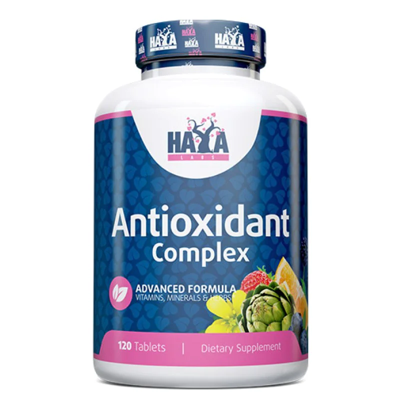 Antioxidant Complex 120 таблетки | Haya Labs Неутрализира действието на свободните радикали Забавя процесите на стареене Притежава антиканцерогенни свойства Спомага обмяната на веществата Има функц Antioxidant Complex 120 таблетки | Haya Labs Неутрализира