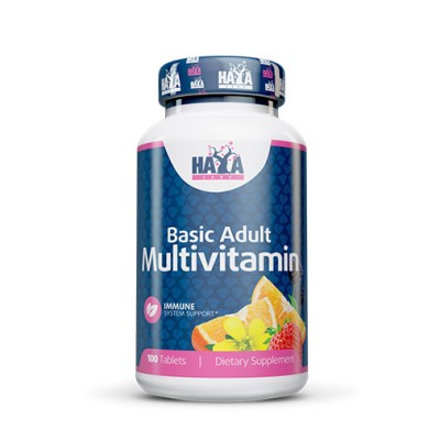 Basic Adult Multivitamin 100 таблетки | Haya Labs Мощен антиокисидант Укрепва зрението Повишава апетита Спомага обмяната на веществата Стимулира имунната подкрепа Понижава нивото на холестерол в Basic Adult Multivitamin 100 таблетки | Haya Labs Мощен анти