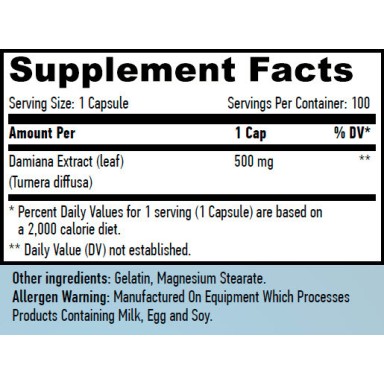 Damiana Leaf Extract 500 мг 100 капсули | Haya Labs Подобрява общия тонус Стимулира храносмилането Помага на тялото да елиминира токсините Подобрява регулирането на хормоналния баланс Намалява тревожнос Damiana Leaf Extract 500 мг 100 капсули | Haya Labs 