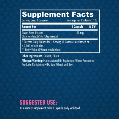Grapeseed Extract 100 мг 120 капсули | Haya Labs Насърчаване на здравето на сърцето и сърдечно-съдовата система За здрава имунна система  Помага срещу настинка и грип Екстракт от Гроздови Семки н Grapeseed Extract 100 мг 120 капсули | Haya Labs Насърчаван