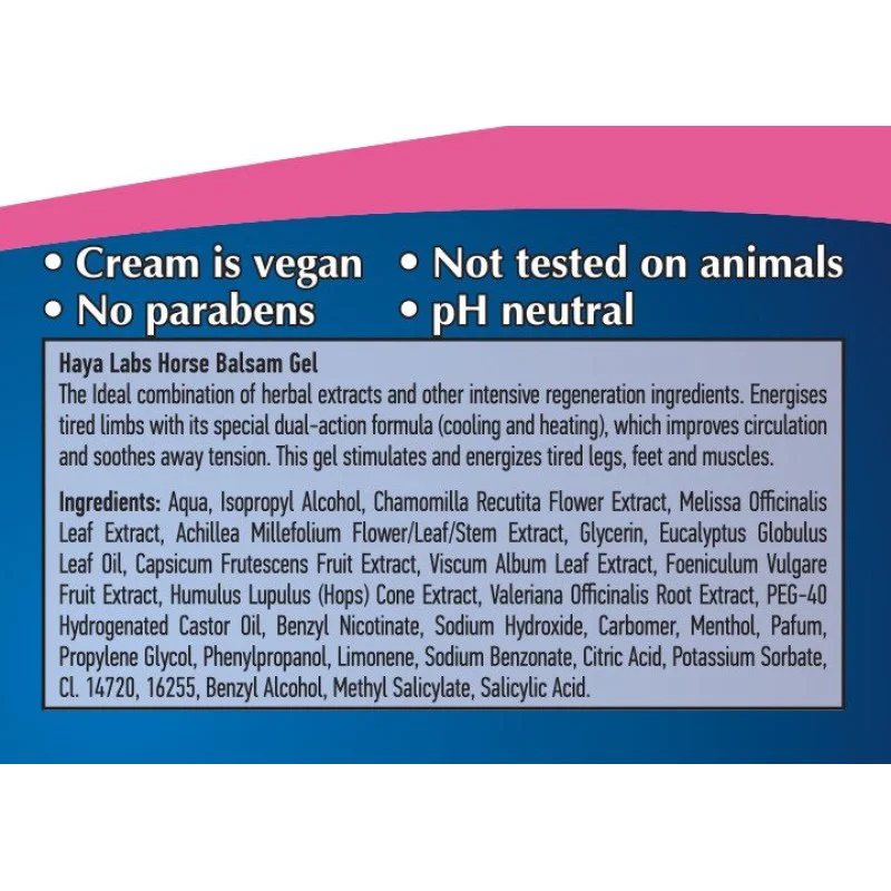 Horse Balsam Gel 500 мл | Haya Labs Horse Balsam Gel 500 мл | Haya LabsОблекчава болката при мускулни наранявания
Енергизира уморените крайници със специалната си формула с двойно действие
Охлажда и заздравява
Подобрява циркулацията на кръвта Horse Balsam Gel 500 мл | Haya Labs Облекчава болката при мускулни наранявания Енергизира уморените крайници със специалната си формула с двойно действие Охлажда и заздравява Подобрява циркулацията на кръв Horse Balsam Gel 500 мл | Haya Labs Облекчава бол