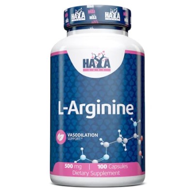 L-Arginine 500 мг 100 капсули  Haya Labs Стимулира изграждането на мускулна маса Премахва свободните радикали Добро средство за подобряване на сексуалната функция Предпазва от високо кръвно налягане L-Arginine 500 мг 100 капсули  Haya Labs Стимулира изгра