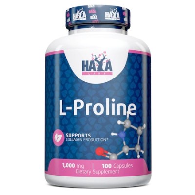 L-Proline 1000 мг 100 капсули | Haya Labs Подобрява здравето на сърдечно-съдовата система Подпомага изграждането на съединитална тъкан Добро средство за укрепване здравето на костната система Предпазв L-Proline 1000 мг 100 капсули | Haya Labs Подобрява зд