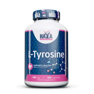 L-Tyrosine 500 мг 100 капсули | Haya Labs Играе важна роля в производството на допамин Подобрява настроението Стимулира и спомага мозъчната дейност на организма Спомага отслабването и загубата на излишни к L-Tyrosine 500 мг 100 капсули | Haya Labs Играе в