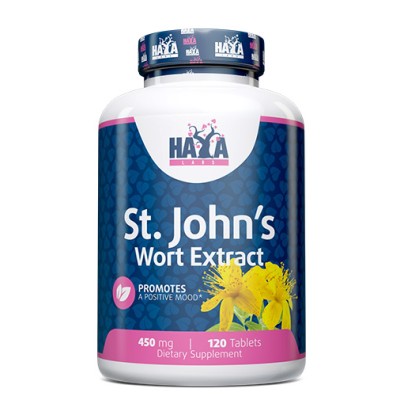 St. Johns Wort Extract 450 мг 120 таблетки | Haya Labs За подсилване на имунните защити Срещу различни инфекциозни състояния Добро средство за повдигане на настроението Подобрява качеството на съня St. Johns Wort Extract 450 мг 120 таблетки | Haya Labs За